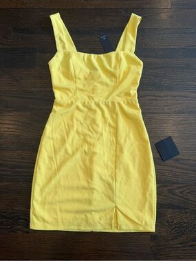 NWT Lulus Social Sensation Light Yellow Square Neck Mini Bodycon Dress - size XS